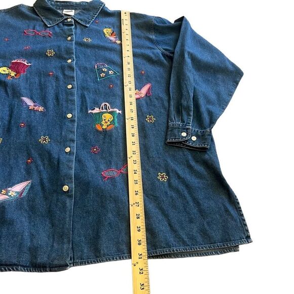 Vintage Y2K Warner Brothers Tweety Bird Denim Shirt.  Size XXL. Excellent Cond! - Picture 12 of 13